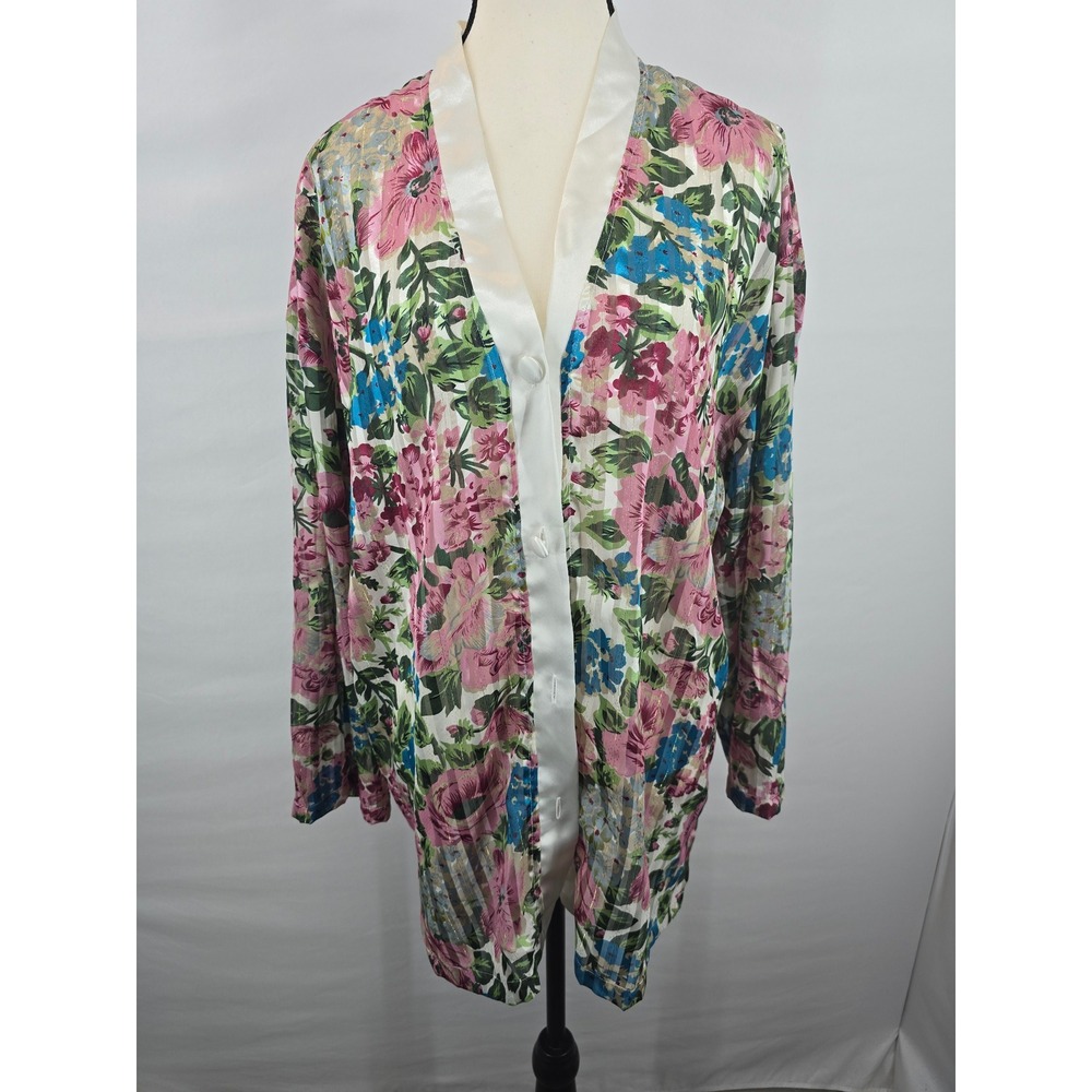 Vintage Victorias Secret Gold Label Floral Shimmer Sleep Shirt Large Pink Blue